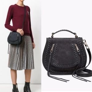 Rebecca Minkoff Black Leather Vanity Saddle Bag Crossbody Purse Boho
